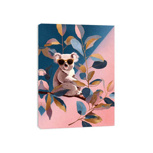 Cute koala illustration canvas art with sunglasses for kids room decor.