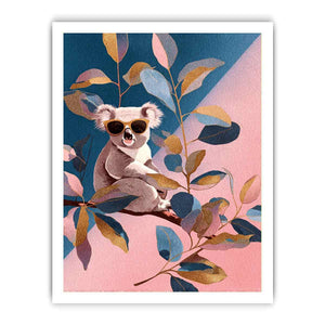 Cute koala illustration canvas art with sunglasses for kids room decor.