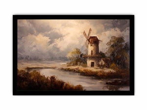 Rustic windmill landscape canvas art for farmhouse living room decor.