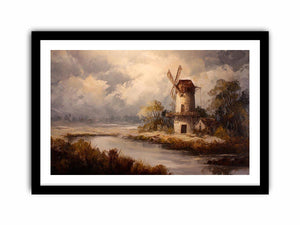 Rustic windmill landscape canvas art for farmhouse living room decor.