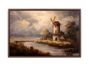 Rustic windmill landscape canvas art for farmhouse living room decor.