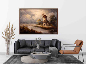 Rustic windmill landscape canvas art for farmhouse living room decor.