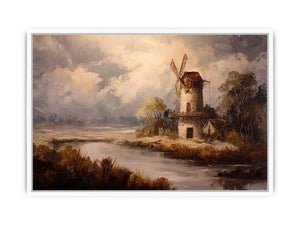Rustic windmill landscape canvas art for farmhouse living room decor.