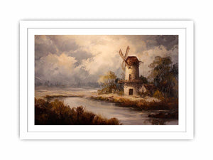 Rustic windmill landscape canvas art for farmhouse living room decor.