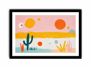 Playful abstract cactus canvas art for colorful kids room decor.