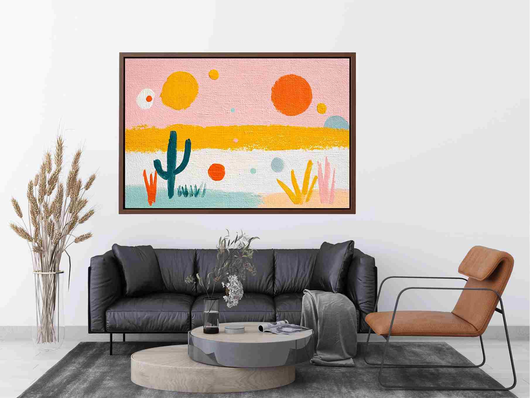 Playful abstract cactus canvas art for colorful kids room decor.