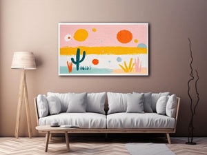 Playful abstract cactus canvas art for colorful kids room decor.