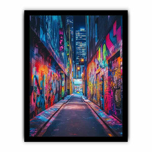 Neon graffiti alley wall art for modern loft office and urban decor.