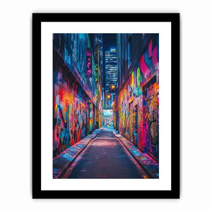 Neon graffiti alley wall art for modern loft office and urban decor.