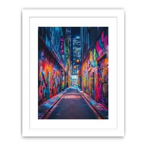 Neon graffiti alley wall art for modern loft office and urban decor.