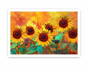 sunflower field canvas art with warm orange tones for living room decor.