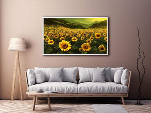 sunflower valley landscape canvas art for a calm modern living room.