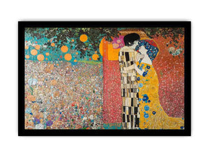 Romantic couple kiss canvas art with gold tones for elegant bedroom decor.