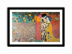 Romantic couple kiss canvas art with gold tones for elegant bedroom decor.