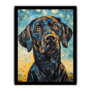 Black Labrador expressionist canvas art for modern living room decor.