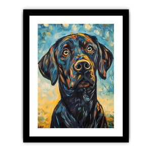 Black Labrador expressionist canvas art for modern living room decor.