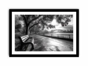 Black and white Sydney harbour photography for office wall decor.