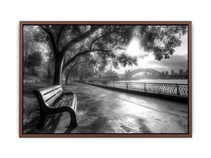 Black and white Sydney harbour photography for office wall decor.
