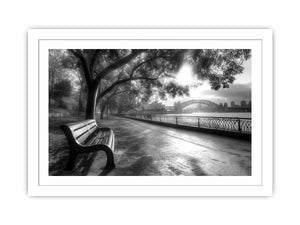 Black and white Sydney harbour photography for office wall decor.