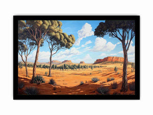 Desert landscape canvas art with trees and mesas for warm modern living room decor