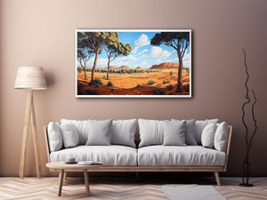 Desert landscape canvas art with trees and mesas for warm modern living room decor