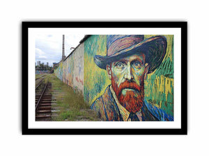 Colorful expressionist portrait mural artwork for creative office decor.