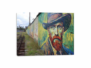 Colorful expressionist portrait mural artwork for creative office decor.