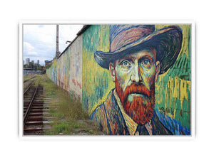 Colorful expressionist portrait mural artwork for creative office decor.