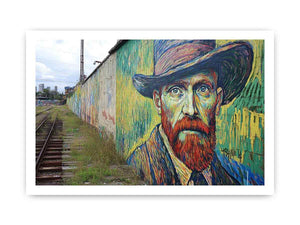 Colorful expressionist portrait mural artwork for creative office decor.