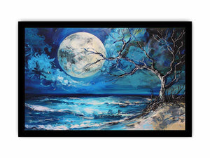 Moonlit ocean artwork for calming bedroom decor.