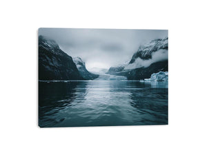 Glacier fjord photography artwork for modern office decor.