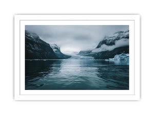 Glacier fjord photography artwork for modern office decor.
