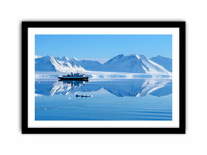 Arctic ship and snowy mountain photography for modern office wall decor