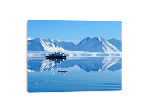 Arctic ship and snowy mountain photography for modern office wall decor