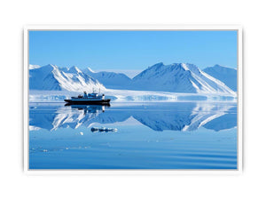 Arctic ship and snowy mountain photography for modern office wall decor