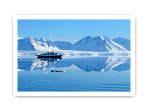 Arctic ship and snowy mountain photography for modern office wall decor