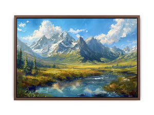 Colorful mountain valley painting for modern living room wall art
