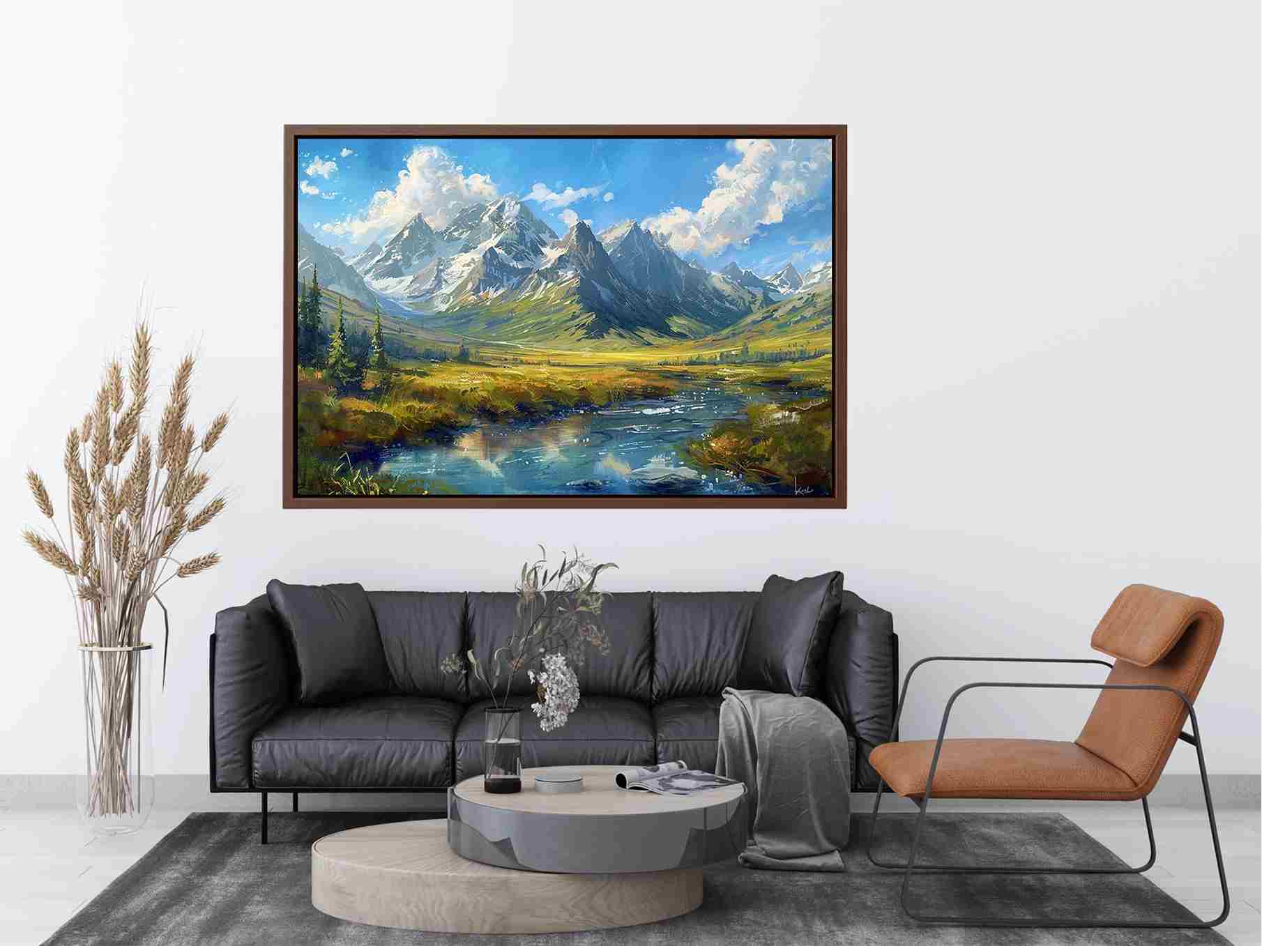 Colorful mountain valley painting for modern living room wall art