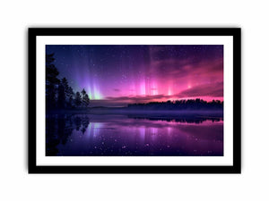Aurora reflection photography above lake for serene bedroom decor