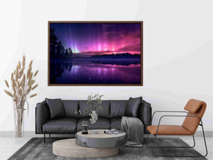 Aurora reflection photography above lake for serene bedroom decor