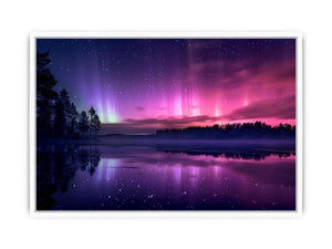 Aurora reflection photography above lake for serene bedroom decor