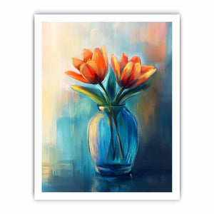 Modern tulip floral painting in vase for elegant bedroom decor
