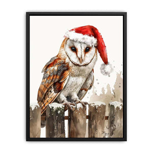 Festive owl illustration with Santa hat for nursery wall decor