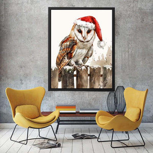 Festive owl illustration with Santa hat for nursery wall decor