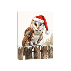 Festive owl illustration with Santa hat for nursery wall decor