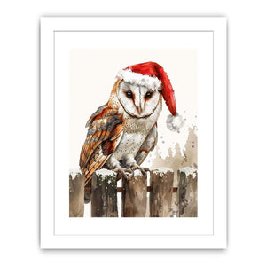 Festive owl illustration with Santa hat for nursery wall decor