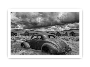 Vintage abandoned car photography for rustic office wall decor