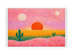 abstract desert sunset painting, pastel cactus wall art, modern colorful desert canvas, textured sunset abstract art