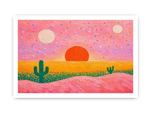abstract desert sunset painting, pastel cactus wall art, modern colorful desert canvas, textured sunset abstract art