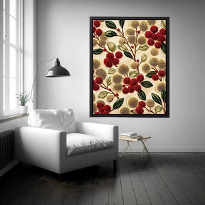 botanical floral pattern wall art, red flower luxury canvas, vintage floral print design, elegant botanical decor artwork
